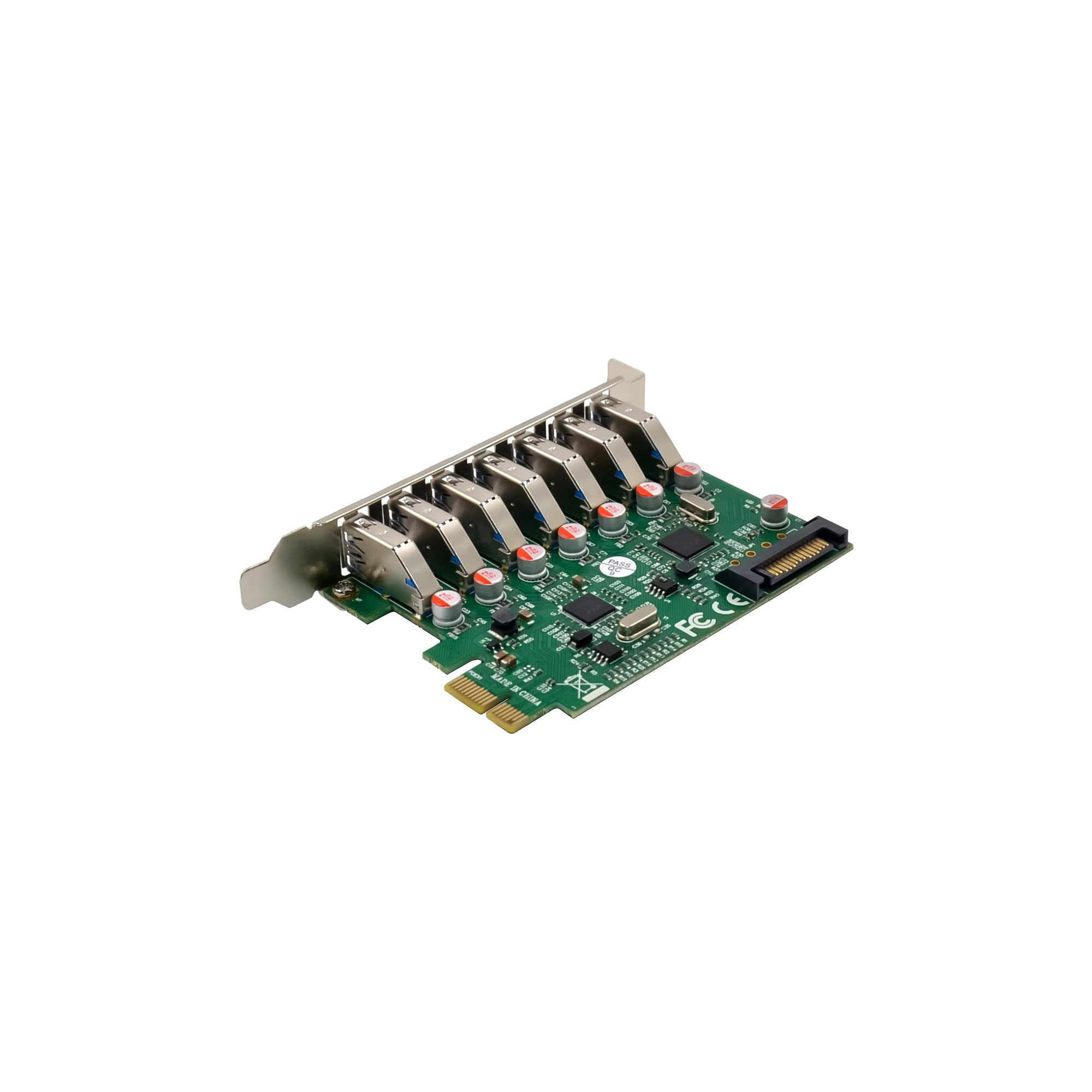 InLine PCIe 76661L - Tarjeta USB 3.2 (7 Puertos USB-A Gen.1, 5 GB/s, conexión de alimentación SATA, VL805, para Windows y Linux)