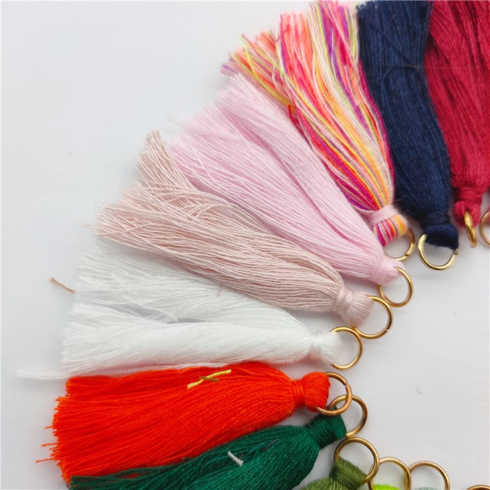 100 Stück Mini Quasten, 5 cm Bunte Quaste Handgemachte Quast mit Ring, Quasten Anhänger Weiche Quasten für DIY Handwerk Schmuckherstellung Lesezeichen Souvenirs Quaste Ohrring,Gemischte Farben