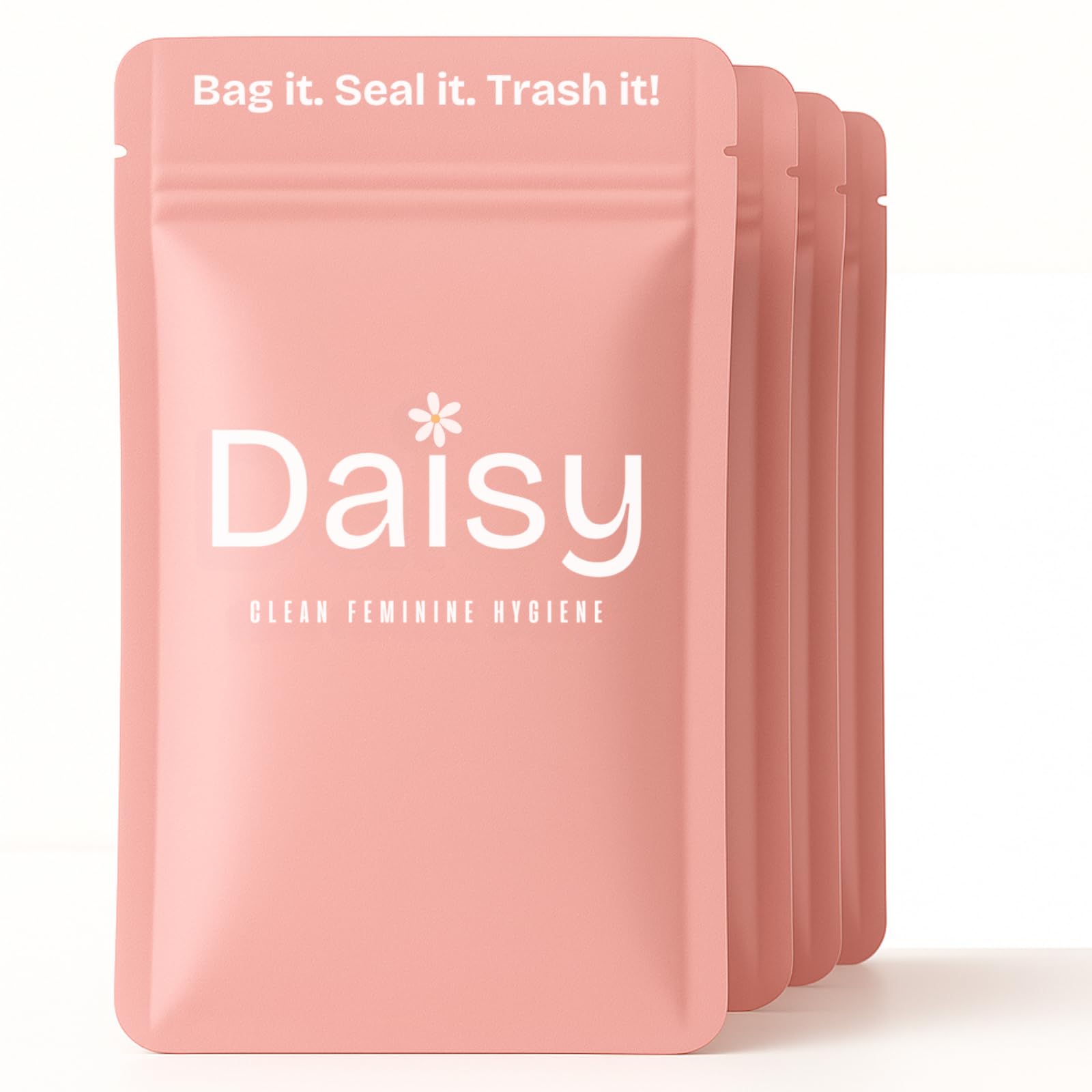 Bolsas Daisy Pouch (50 unidades) - Bolsas discretas para desechar tampones | Bolsas de basura sanitarias antiolor y antifugas para tampones, protectores diarios y toallitas | Artículos esenciales para la menstruación para mujeres y adolescentes