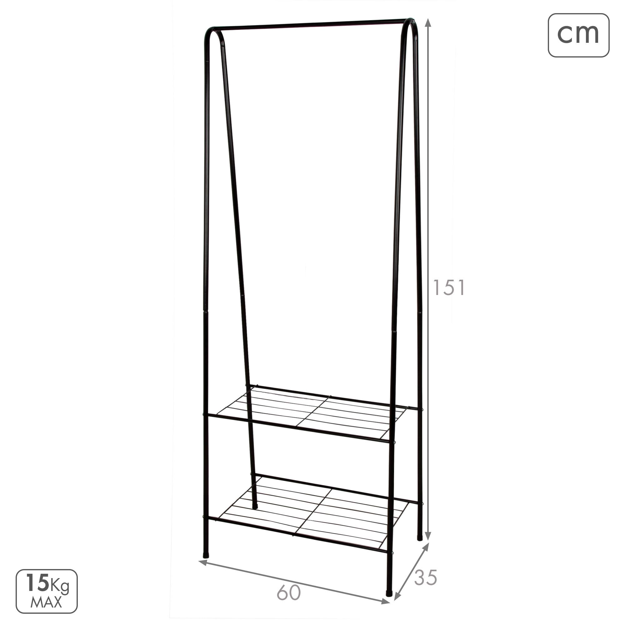 AKTIVE MAX Home Perchero de Ropa 60x35x151, Peso máximo soportado 15 kg, con Dos baldas para Zapatos, Accesorios, Almacenaje (18810)
