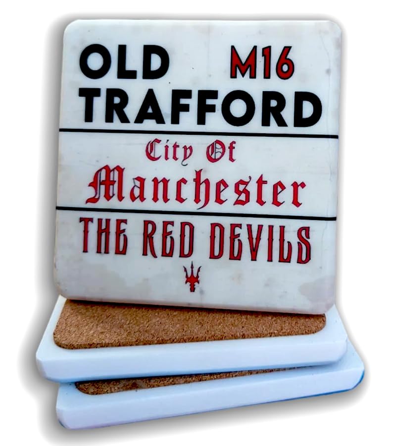 Old Trafford M16 Manchester Marble coaster | Manchester gift | Man Cave | The Red Devils, United gift idea Natural stone coaster UK seller (Old Traffoed)