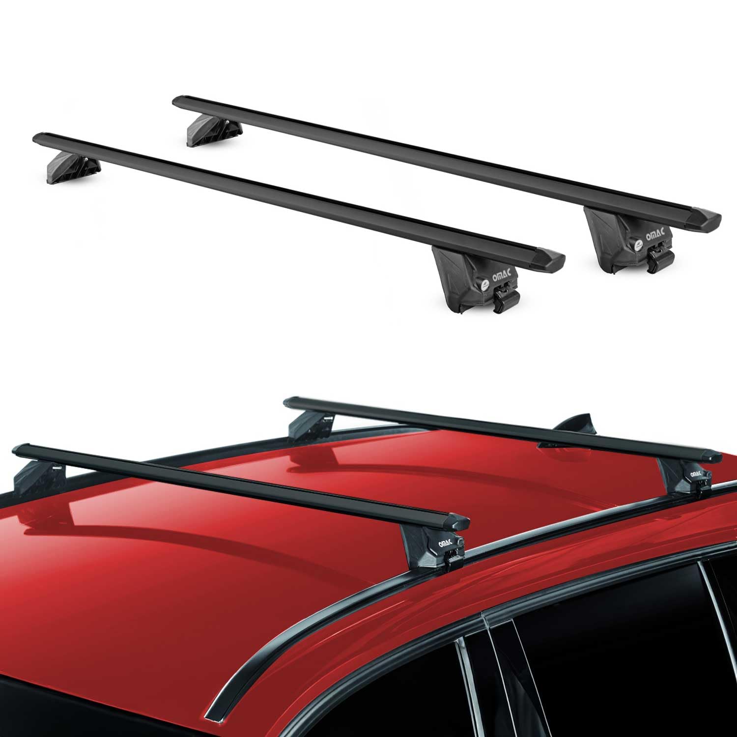 omac roof rack cross bars for hyundai santa fe 2013-2018 heavy duty-lockable 220lbs aluminium black 2pcs fits cargo carriers kayak canoe bike snowboard