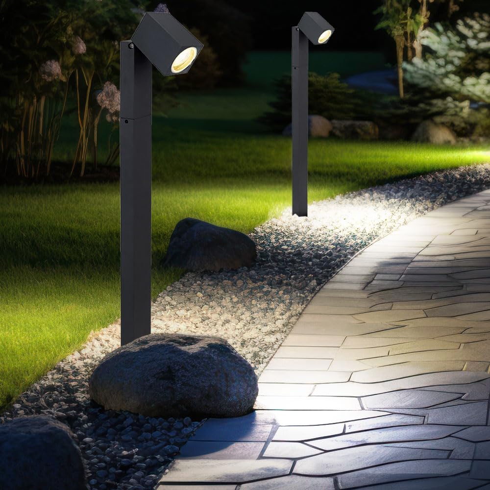 Wegeleuchten Außen anthrazit Garten Stehlampe Aussen Außenleuchte Terrasse stehend, schwenkbar, Fernbedienung dimmbar, 1x RGB LED 3,5W, LxBxH 11,5x7,2x80 cm