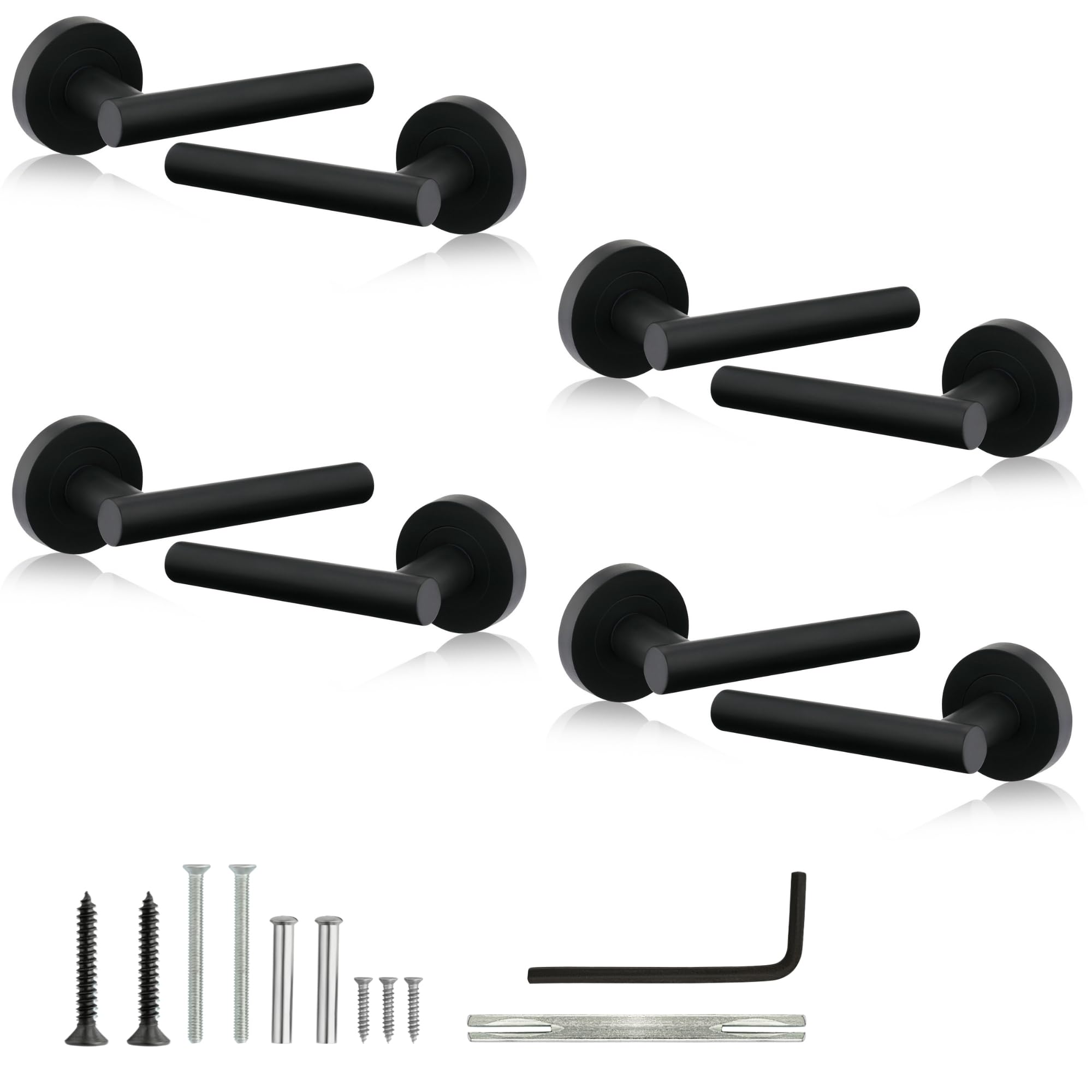 XFORT Liberty Lever on Rose Door Handles Matt Black, Internal Door Handles for Wooden Doors, Modern Interior Door Handle Set (4 Pairs)
