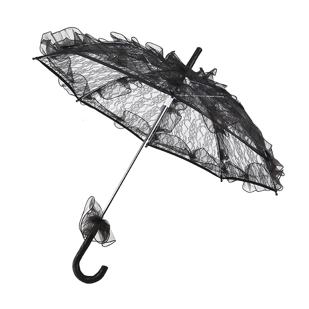 Raguso Women's Black Umbrella Lace Umbrella Parasol Handheld For Lady Party Dancing Costume Accessories Photography Prop Gift