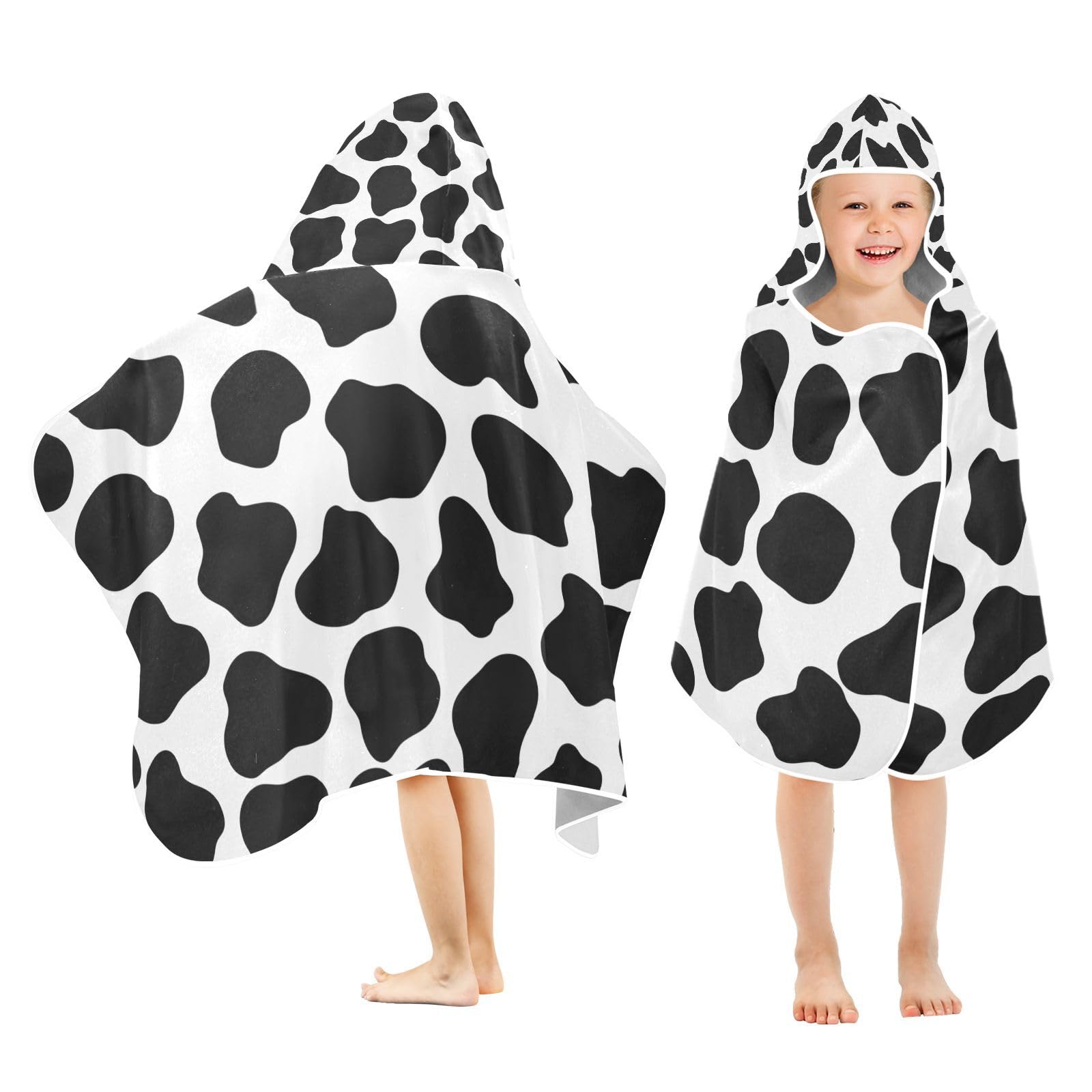 Selerdon Kids Beach Towel for Boys Girls, Black Cow Print Bath Towel Wrap, Baby Hooded Towels, Toddler Soft Pool Swim Towels