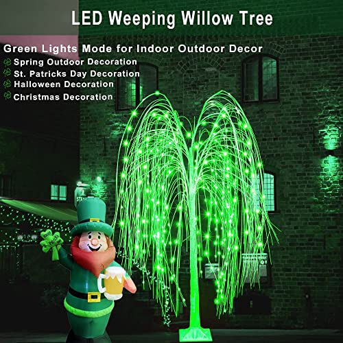 5Ft Lighted Willow Tree Color Changing With Remote, Colorful Drooping Artificial White Tree Weeping Willow Tree With Green Red Pink Lights Indoor Outdoor Decor For Halloween Christmas Wedding Party #TOP3