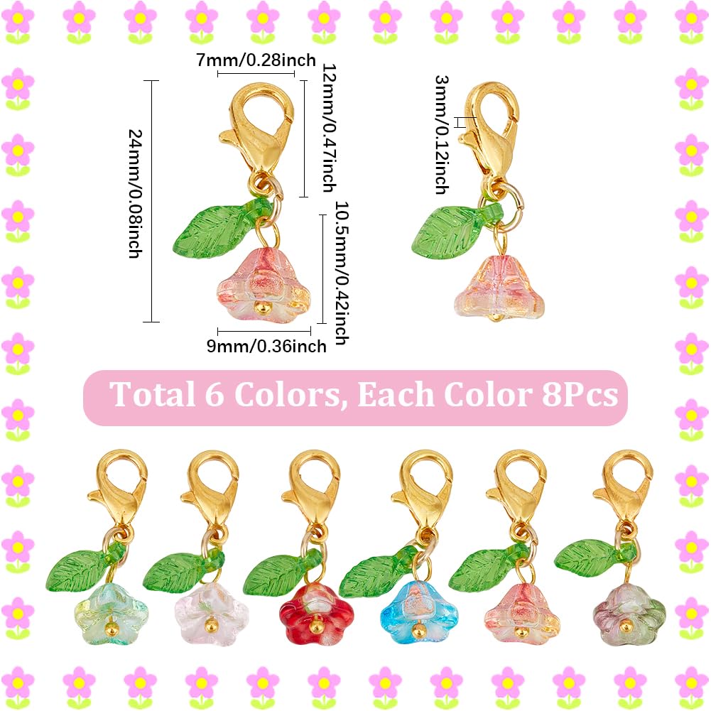SUNNYCLUE 1 Box 48Pcs Crochet Stitch Markers Knitting Stitch Marker Knitting Markers Small Flower Leaf Crochet Lobster Claw Clasps Charms Crochet Markers for Knitting Weaving Sewing Needleworks - Image 2