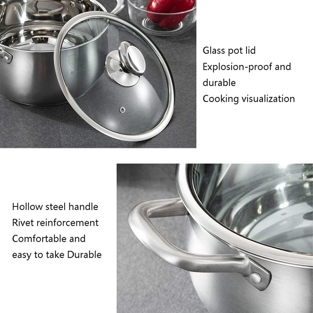 Kochtopf mit Glasdeckel, Schmortopf, Suppentopf aus Edelstahl, Suppentopf mit Deckel, Mini-Schmortopf, große Töpfe zum Kochen