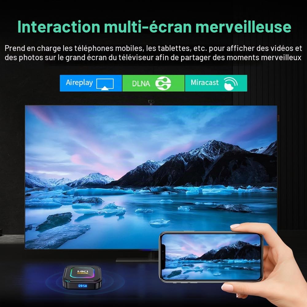 Boîtier TV Android 13.0, HK1 RBOX 4 Go de RAM 128 Go de ROM RK3528 Quad-Core WiFi6 2,4 GHz/5,8 GHz BT5.0 8K HDR10+ Ultra HD USB 3.0 avec mini clavier sans fil 2,4 GHz