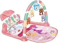 Tapete de Atividades Musical com Piano e Arco de Brinquedos Interativos para Bebê (Rosa)