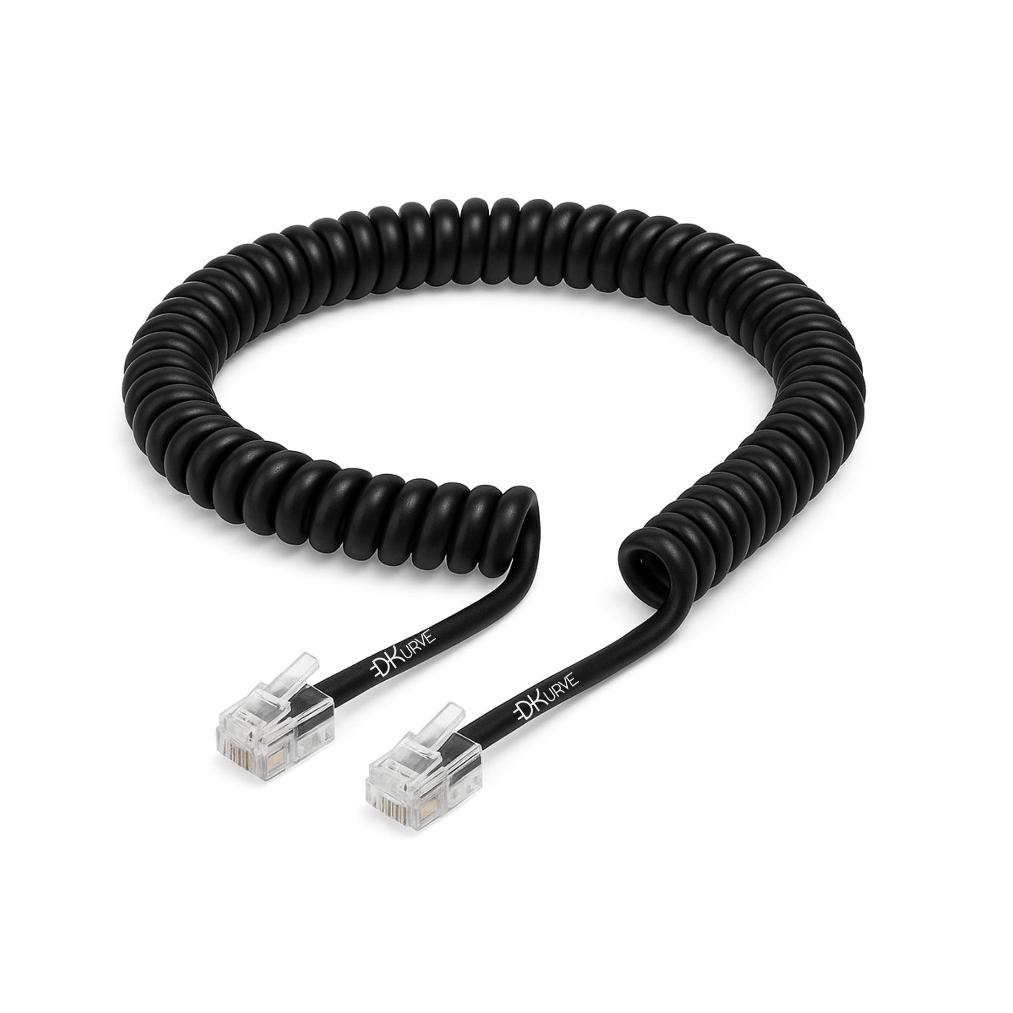 DKURVE® Telephone Handset Cord (RJ9/RJ10/RJ22 4P4C) - Premium Quality 1.4feet Coiled Cable 4 feet Uncoiled (Black)