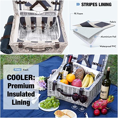 Picnic Basket Sets For 2 Persons With Insulation Cooler,Waterproof Picnic Blanket, Tableware For Family,Party,Outdoor Living,Camping Gift #TOP2