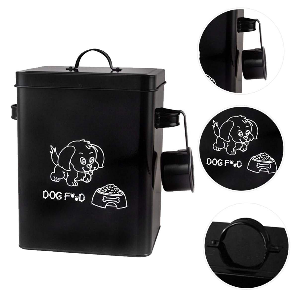 Contenedor de Comida para Perros Negro Tapa Hermética, Cubo Grande para Almacenar Pienso Seco, Caja de Almacenamiento de Alimentos para Mascotas Cuchara Incluida, sin Olores,