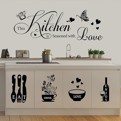 Miniatura 4 de Calcomanías de pared de cocina, citas de cocina, calcomanías de pared para cocina, comedor, arte de pared, despegar y pegar, utensilios de cocina,