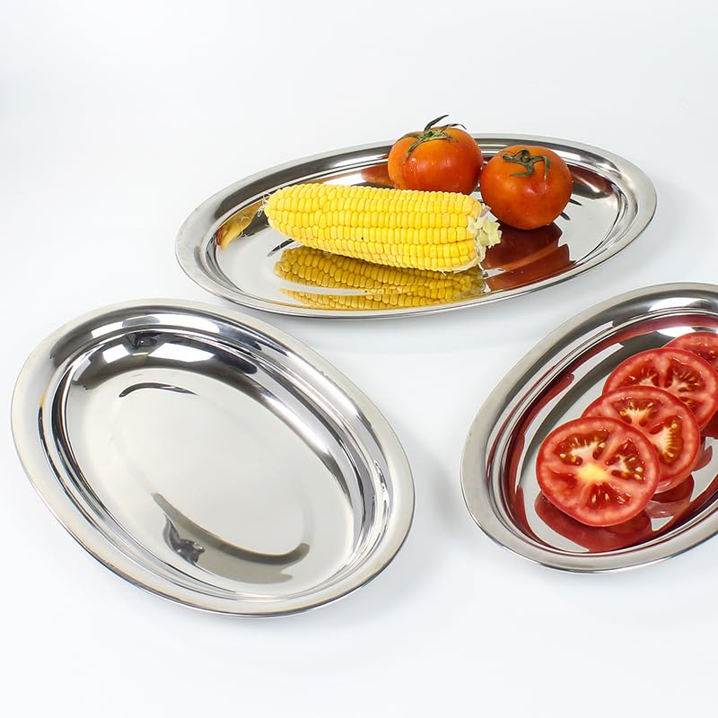 30cm, 4 Pack Piatto Ovale in Acciaio Inossidabile, Vassoio di Servizio in Acciaio Inossidabile, Vassoio di Servizio Grande Silver Serving Tray, Vassoio di Servizio Multiuso per la Cucina