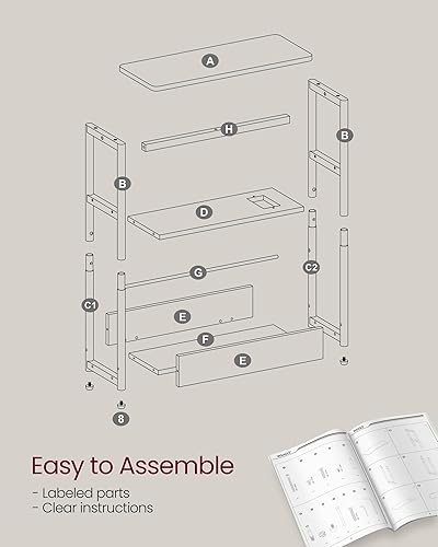 Miniatura 8 de VASAGLE Mesa auxiliar con estación de carga, mesa auxiliar estrecha, mesita de noche de 3 niveles, mesa de sofá para espacios pequeños, revistero,