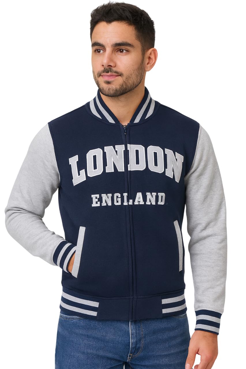 LE170NG London England - Giacca da baseball unisex, colore: Grigio navy