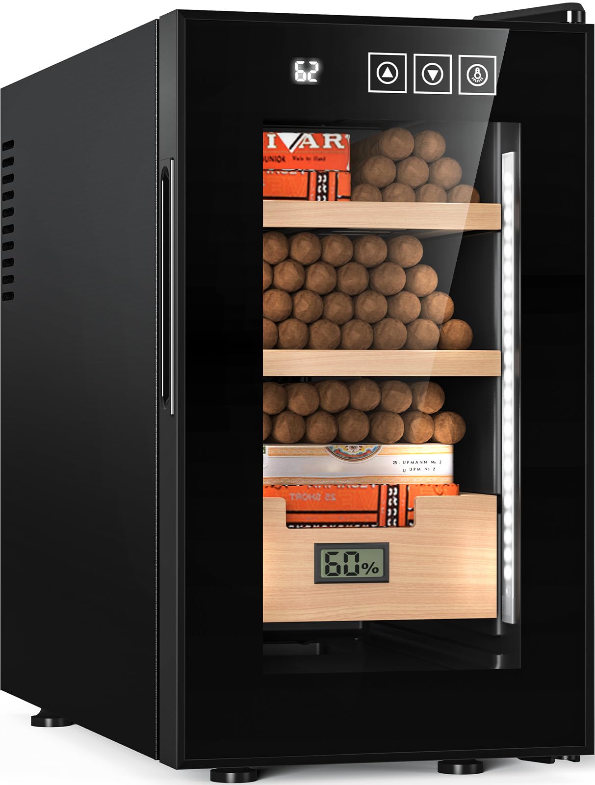 NEEDONE Armoire de 150 unités avec système de contrôle électrique de la température de chauffage et de refroidissement, fabriquée avec étagères et tiroir en bois de cèdre espagnol avec hygromètre,