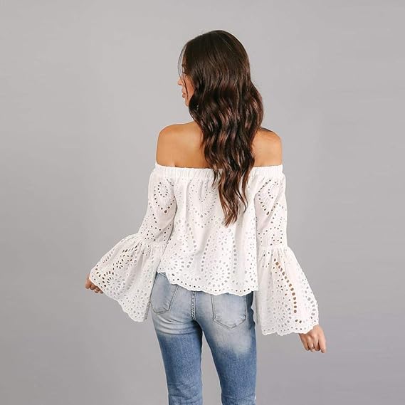 white shoulderless top