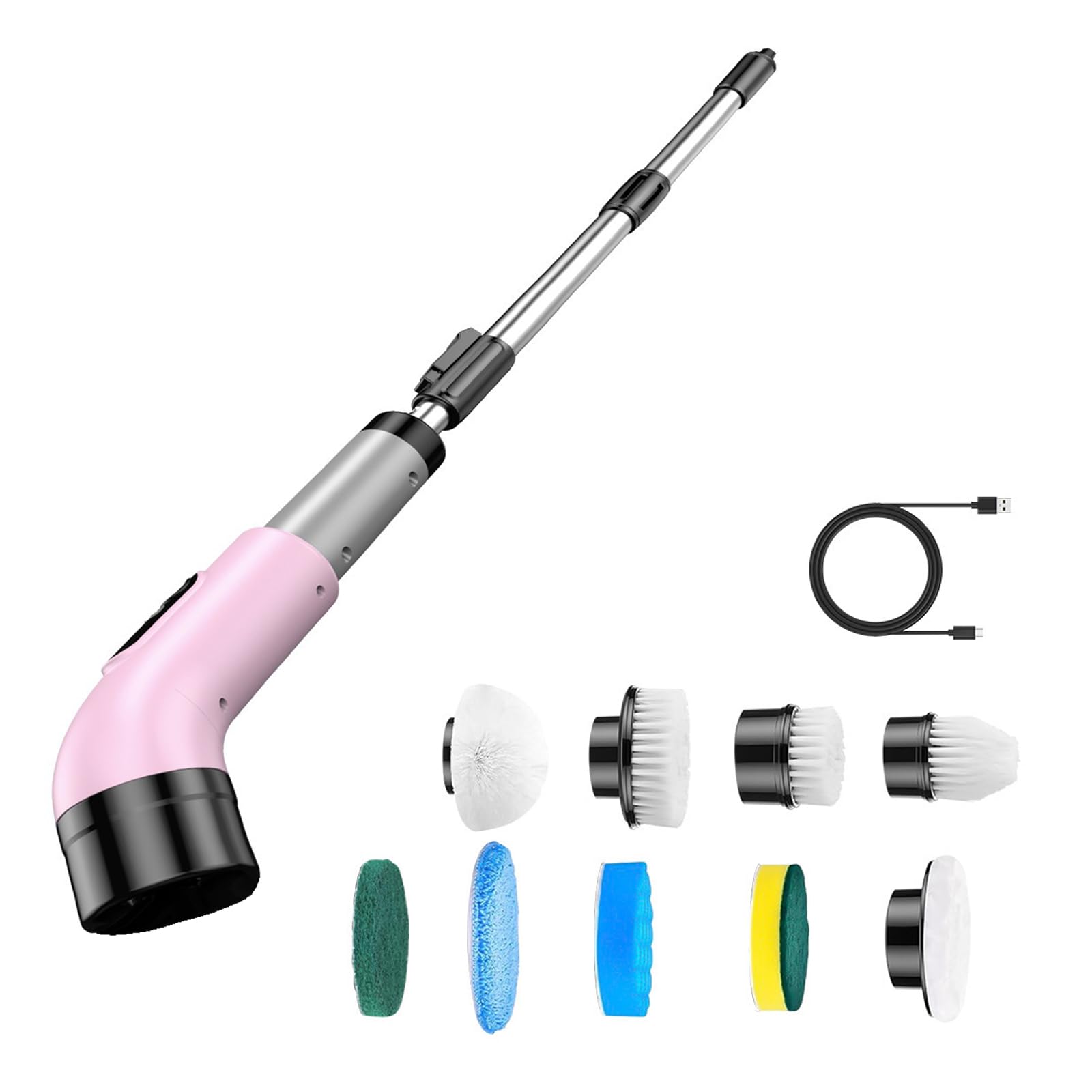Whoasyst Motorized Scrub Brush Set with Extendable Handle, USB Cable and 9 Heads for Bathroom Kitchen Home Chore Tasks Routine Scrubber Household Scrub Tool