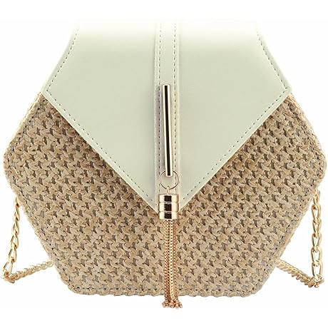 Women's Wood Crossbody Bag Cute Straw Woven Shoulder Bag