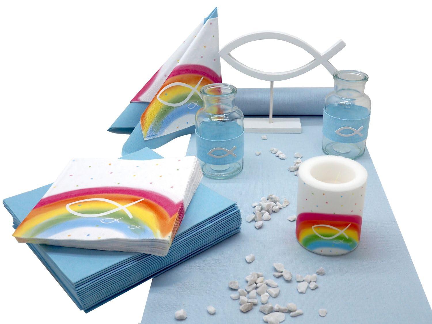 ZauberDeko Kommunion Konfirmation Deko Tischdeko Regenbogen Bunt Fisch Set 20 Personen