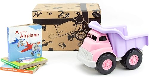 Green Toys Juego de 3 libros de camión volquete, color rosa y tablero, juego de simulación, habilidades motoras, lectura, vehículo de juguete para