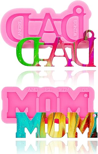 Juego de 2 moldes de silicona para llavero de palabras de mamá y papá, moldes de arcilla de caramelo de chocolate para bricolaje, regalos del Día de