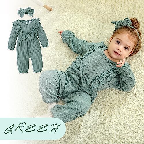 Happy Town Baby Girl Romper Infant Fall Winter Clothes Ruffle Sweater Long Sleeve Bodysuit Jumpsuit And Headband thumb #1