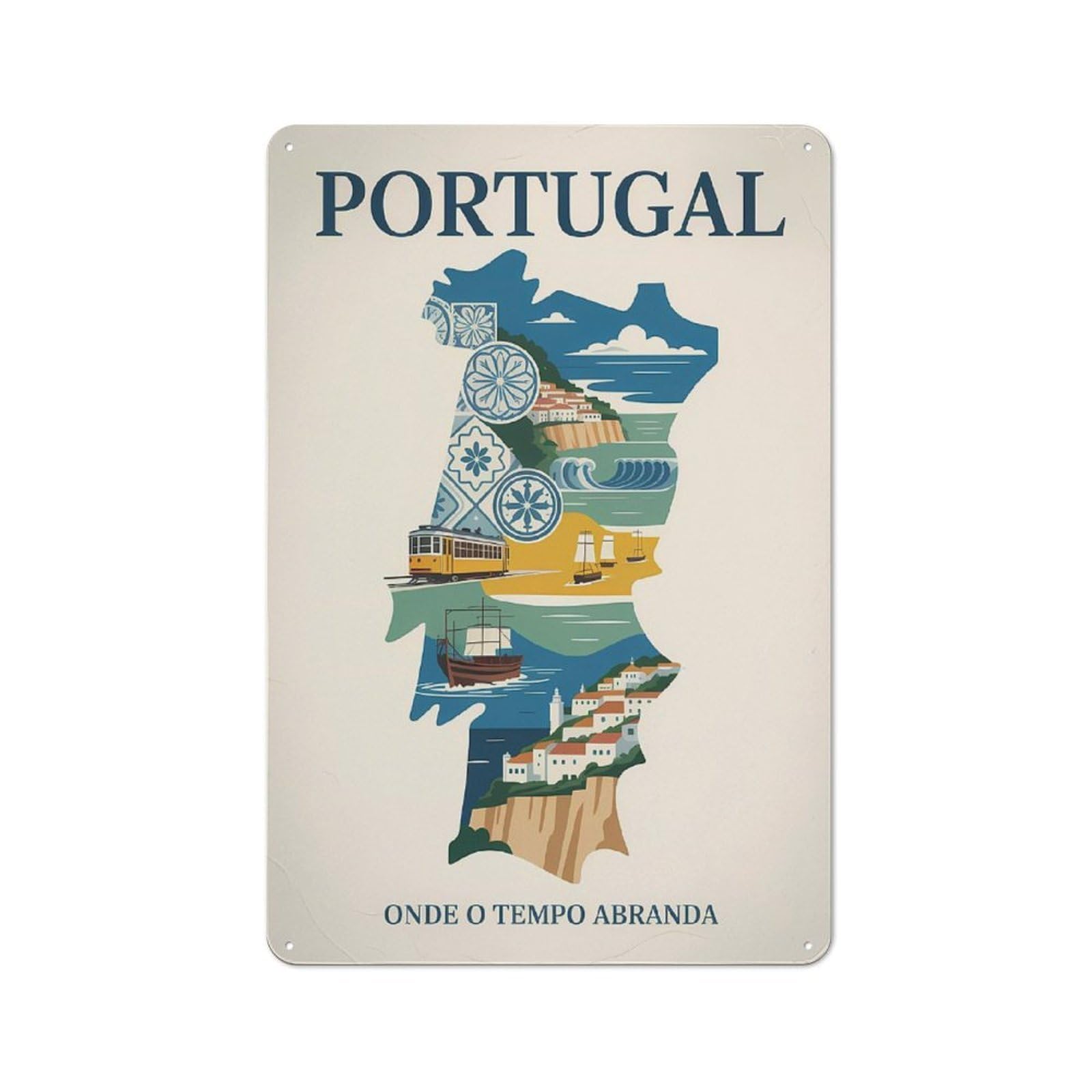 Junmoney Style-8 Portugal Travel (3) Shop Front Style Metal Wall Decor 30X20cm, Bistro Metal Sign For Takeaway, Bar, Kitchen Or Counter Area