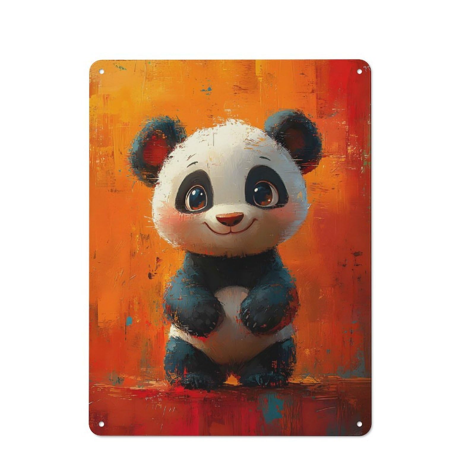 Cute Panda Painting Cottage Metal Wall Decor 40x30cm, Shed Metal Sign for Patio Bar, Workshop, Shed Or Kitchen