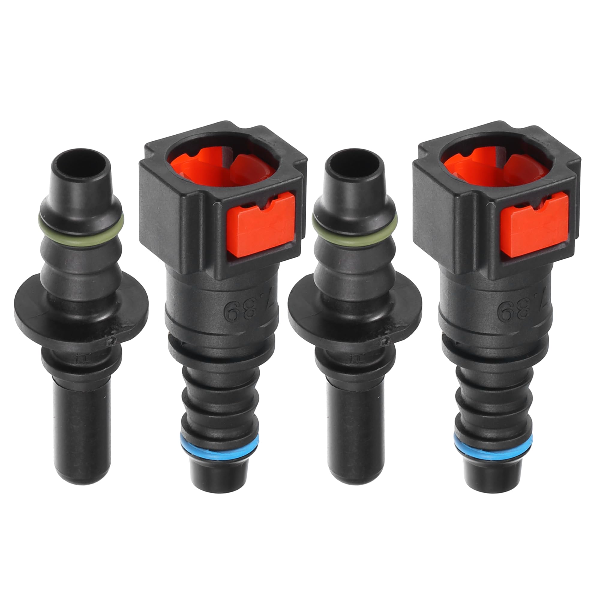 A ABSOPRO Zestaw szybkozłączek samochodowych do przewodów paliwowych, proste 5/16", 7,89 mm, SAE na 5/16", 8 mm, tworzywo sztuczne, czerwony (zestaw 2)