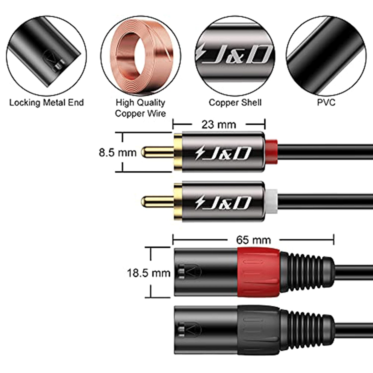 J&D 2 RCA a XLR Cavo, Unbalanced Dual XLR a 2x RCA Maschio Cavo di Interconnessione per Altoparlante, Amplificatori, Sistemi Audio Stereo HiFi, 4,5 Meter