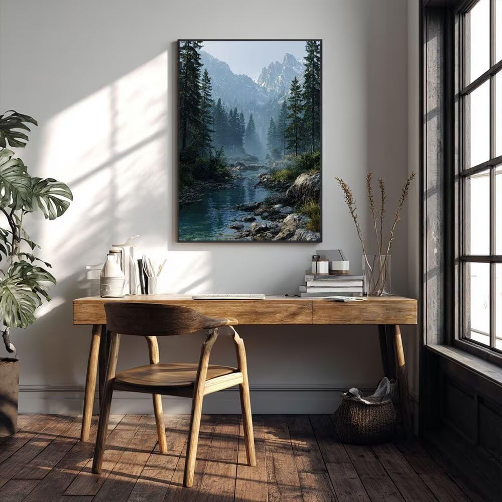 Malen Nach Zahlen Erwachsene DIY Komplettset - Hochwertige Acrylfarben & Leinwand - Entspannendes Kunsthandwerk für Anfänger & Fortgeschrittene - Ideales für Home Deko - Bergwald Motiv (80x100cm) C815