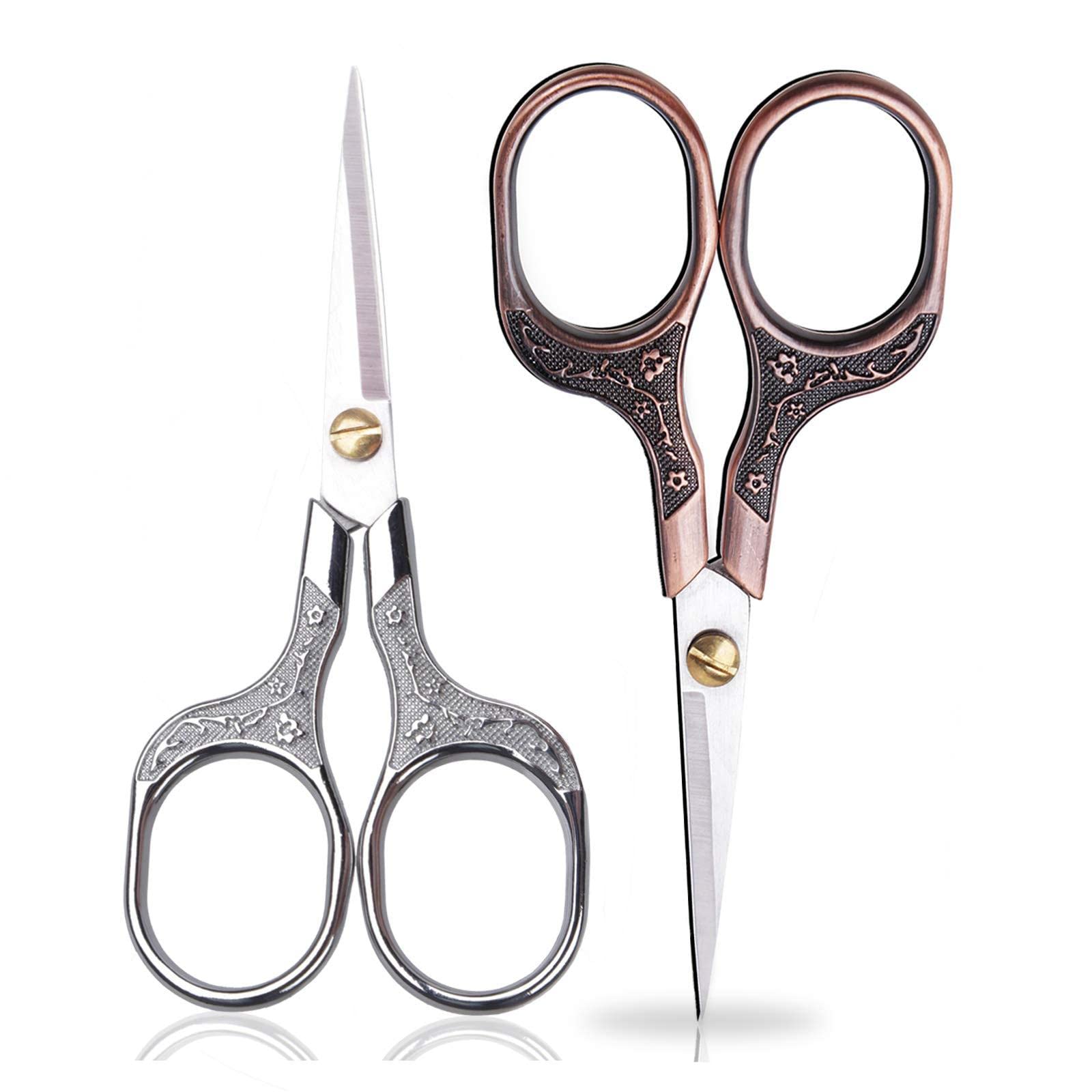 2 Pcs Small Vintage Precision Scissors, Multi-Purpose Beauty Grooming Kit for Hair trimming, Facial, Beard, Eyebrow, Eyelash, Sewing Scissors for Embroidery, Craft, Art Work & Everyday Use