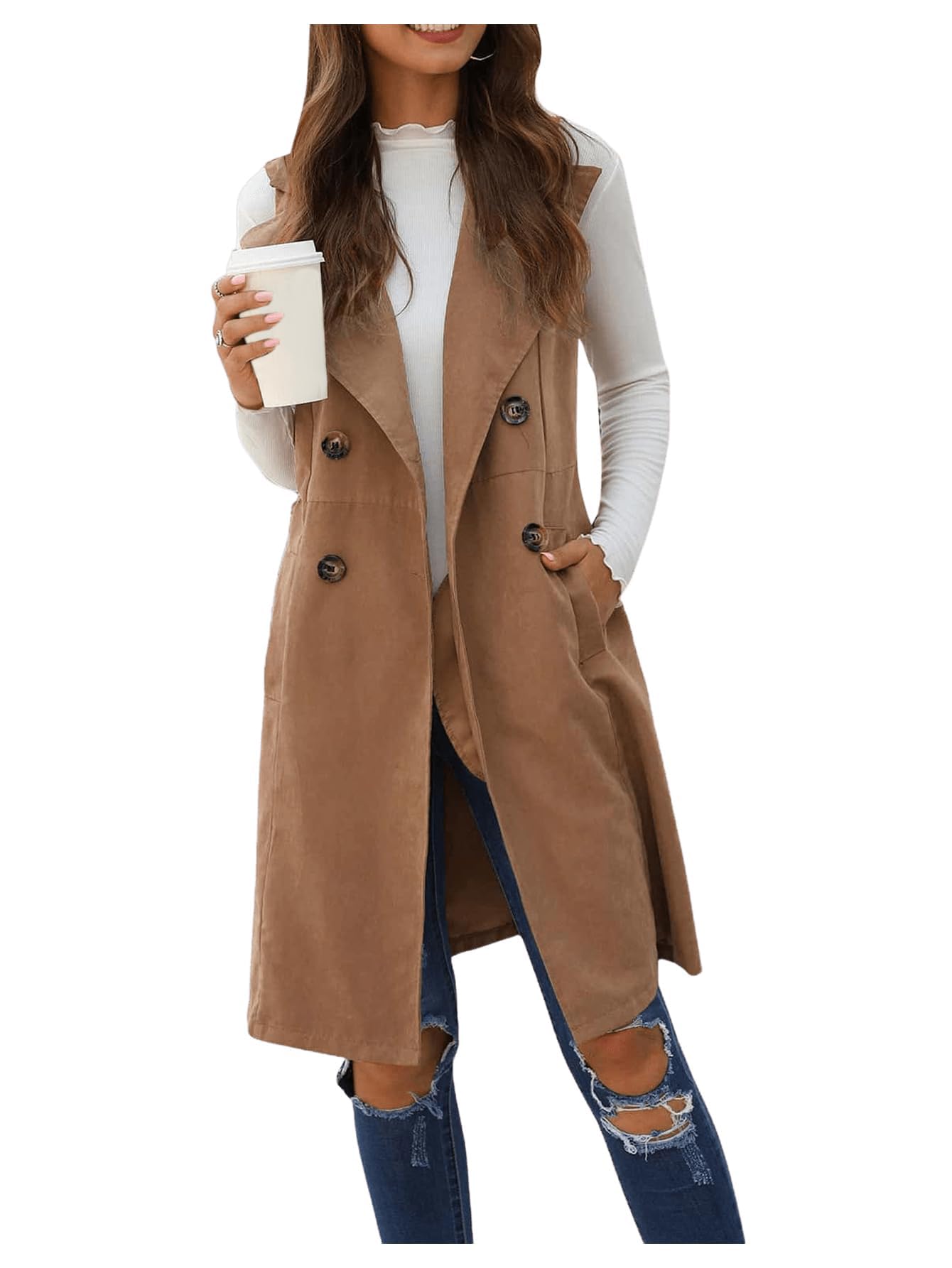 gorglitter Women's Western Long Blazer Vest Sleeveless Cowgirl Trendy Fashion Casual Business Casual Work Trench Coat-picture-25