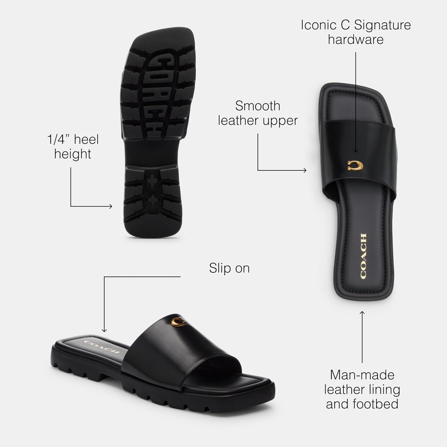 COACH womens Florence Leather Sandal - Image 3