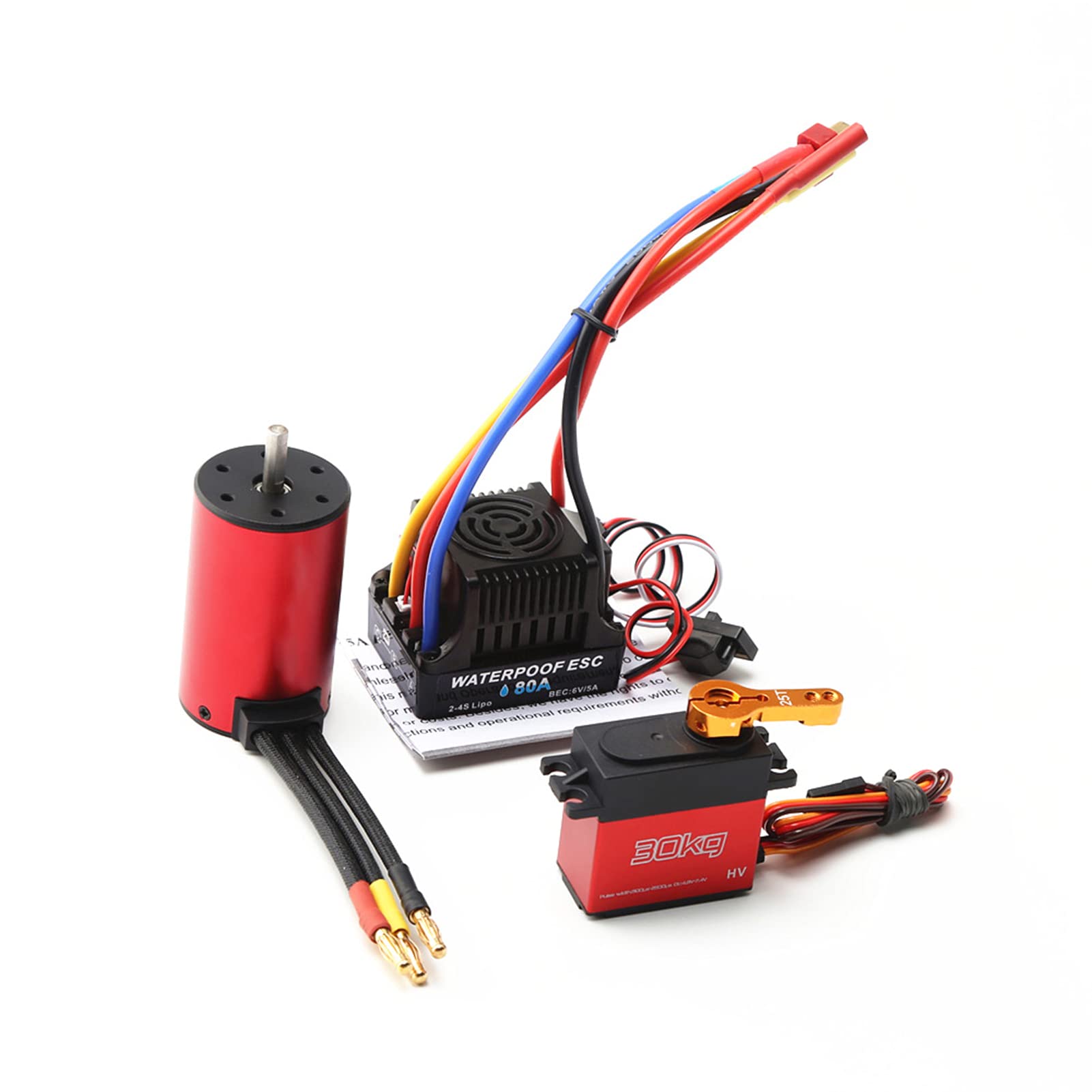 Silnik bezszczotkowy, HUIOP S3660 3100KV Wodoodporny silnik bezszczotkowy 80A ESC 30KG Servo zamiennik dla RC Car 1/8/ 1/10 RC Car 1/14 RC Car