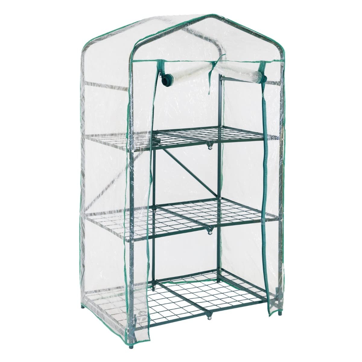 STI Szklarnia Stojak na kwiaty Balkon Taras Ogród, 3 półki 70 x 50 x 120 H do roślin i kwiatów, plandeka PVC, składany otwierany książkowy z blokadą Łatwy montaż i przechowywanie cm