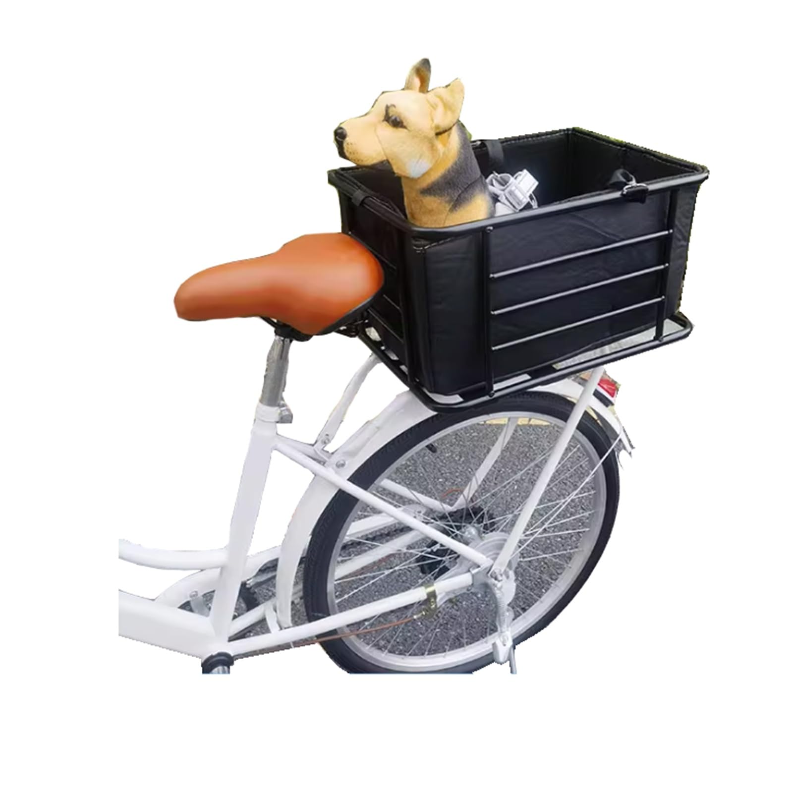 Metal Dog Bike Seat Crate - Rear Bicycle Pet Carrier with Snap-On Lid, Padded Liner, High Walls & Bolted Mount for Bicycle/E-Bike/Motorcycle Racks