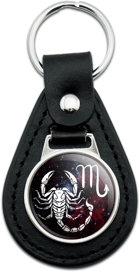 Black Leather Scorpio Scorpion Zodiac Sign Horoscope in Space Keychain