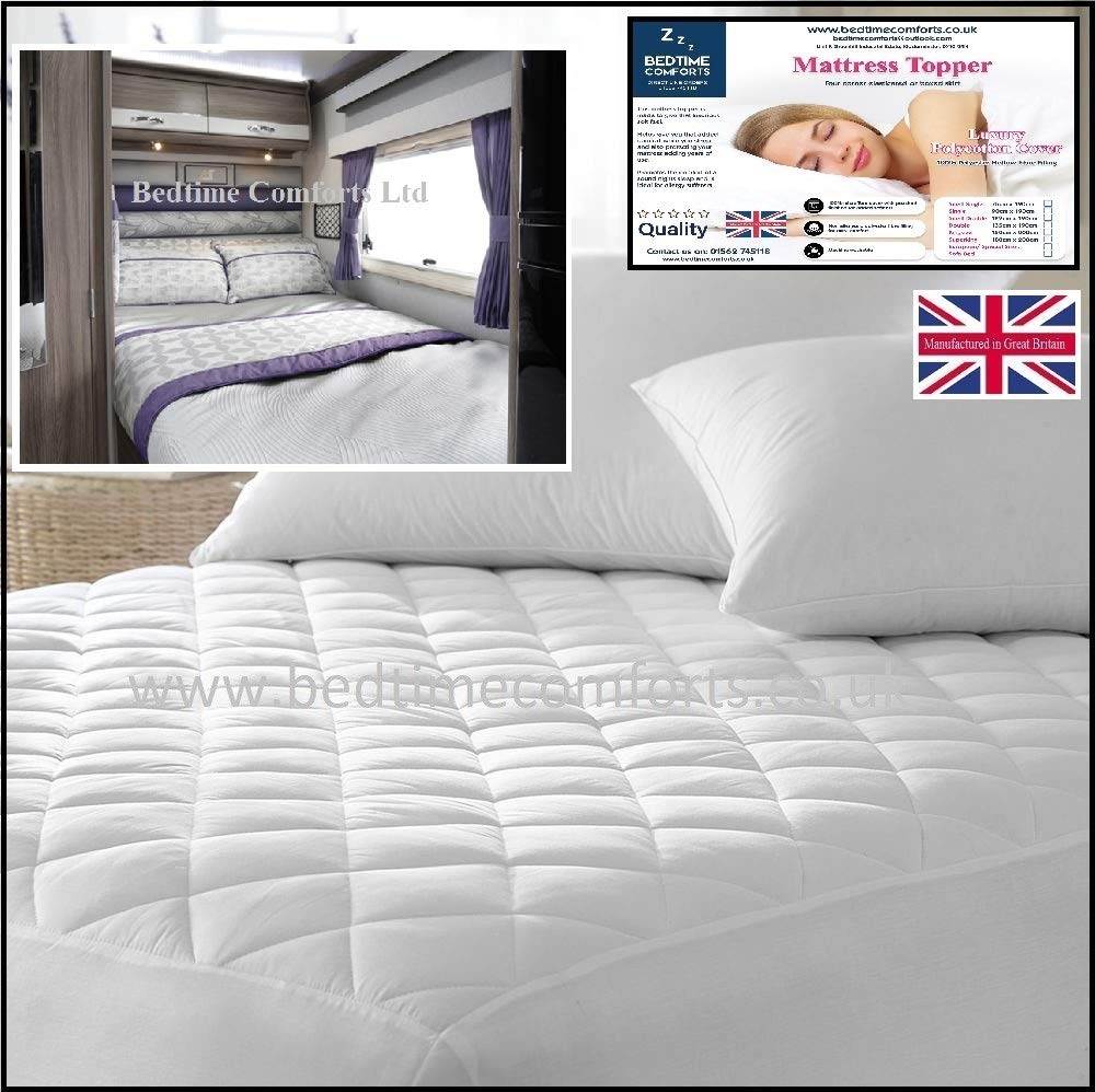 Bedtime Comforts Ltd White Caravan/Motor Home Small Double "Fitted" Quilted Mattress Topper/Protector (Boxed Skirt) Various Sizes To Choose (48" X 75", 9")