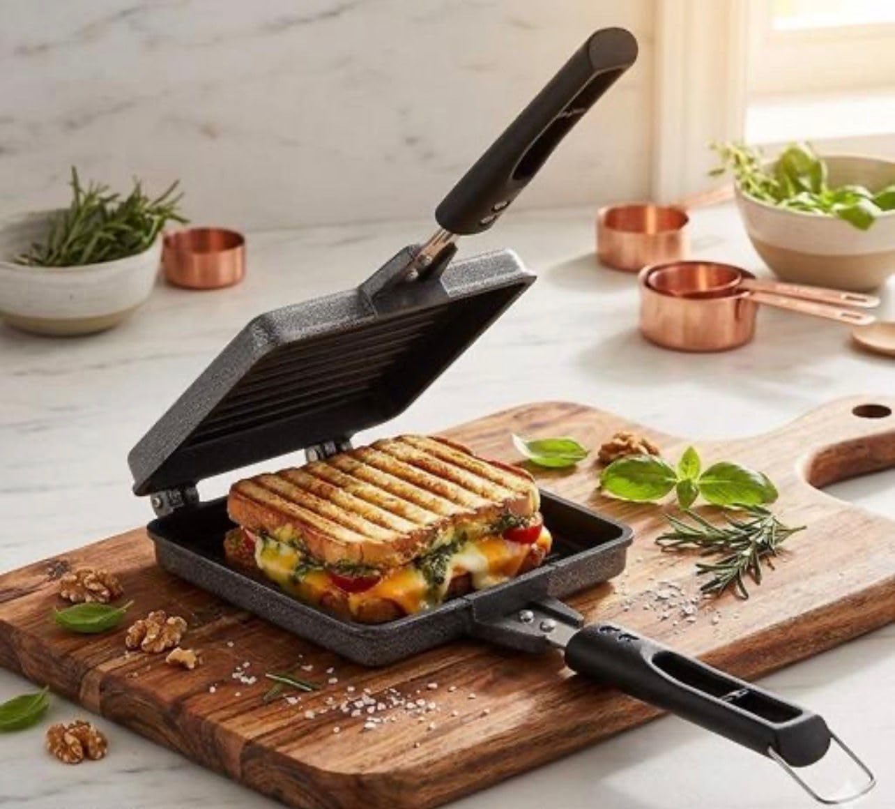 Non-Stick Sandwich Toaster | Double Side Grill Toast Maker | Gas Stove Sandwich Maker | Die-Cast Aluminium | Easy Lock Handle | Perfect for Bread Toast, Grilled Sandwich & Snacks-picture-16