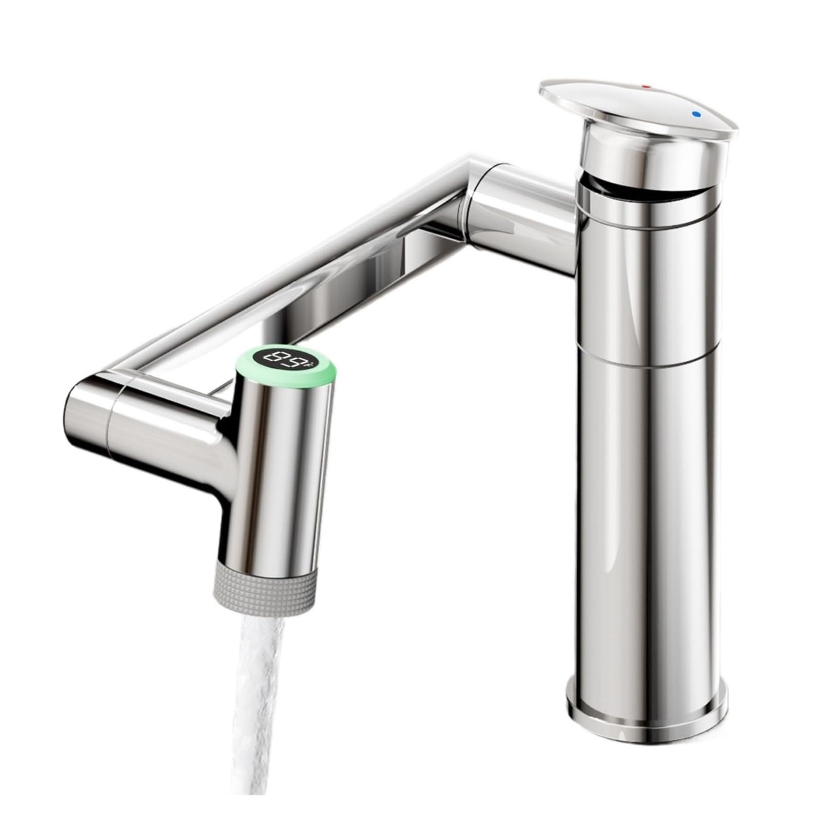 1080 Rotatable Bathroom Faucet, Height Adjustable Basin Sink Mixer with LED Temperature Display,Safe and Reliable(Chrome)