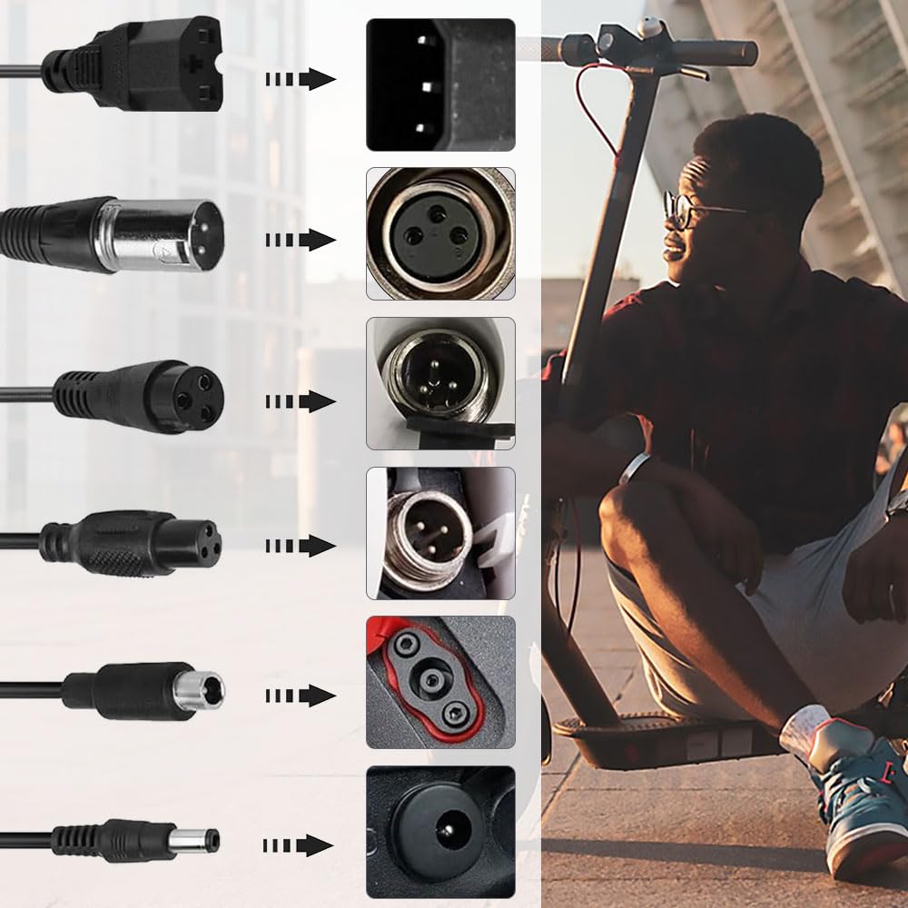 Ładowarka do skutera elektrycznego, 42 V 2A Xiaomi ładowarka do skuterów, ładowarka Hoverboard z 6 złączami, ładowarka do roweru elektrycznego, 36 V akumulator do hoverboard skuter elektryczny Xiaomi