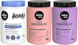 Salon Line, Cronograma Capilar, SOS Bomba Original + SOS Hidratação, Somente Hidratação Turbinada é Vegano - Para Todos os Tipos de Cabelos, 1 kg