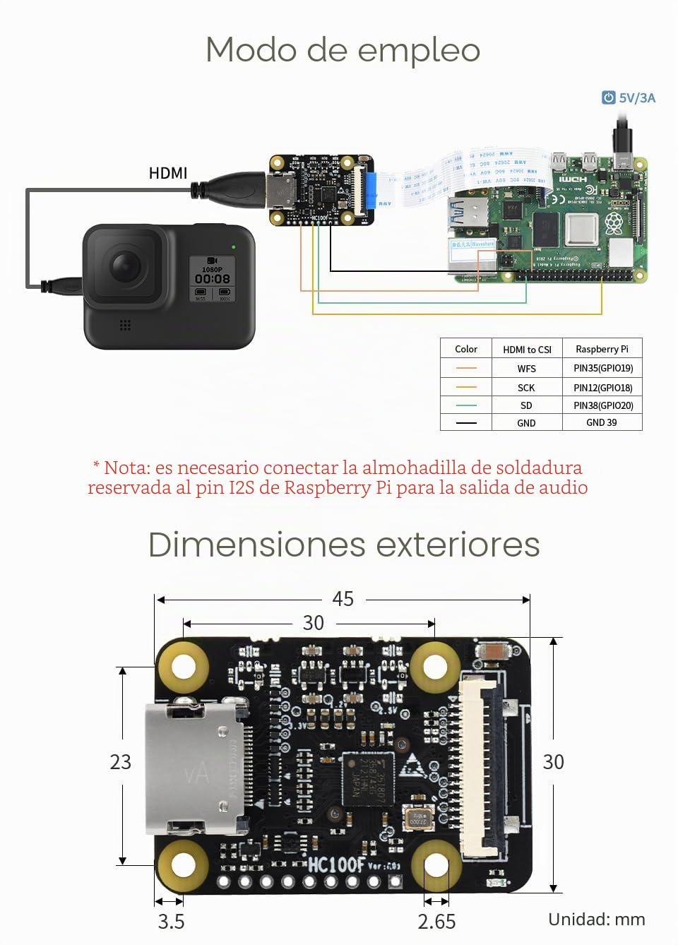 Waveshare HDMI to CSI Adapter for Raspberry Pi Series, HDMI Input Bridge, for PIKVM Project, Up To 1080p@30fps Support from HDMI Input, Backward Compatible