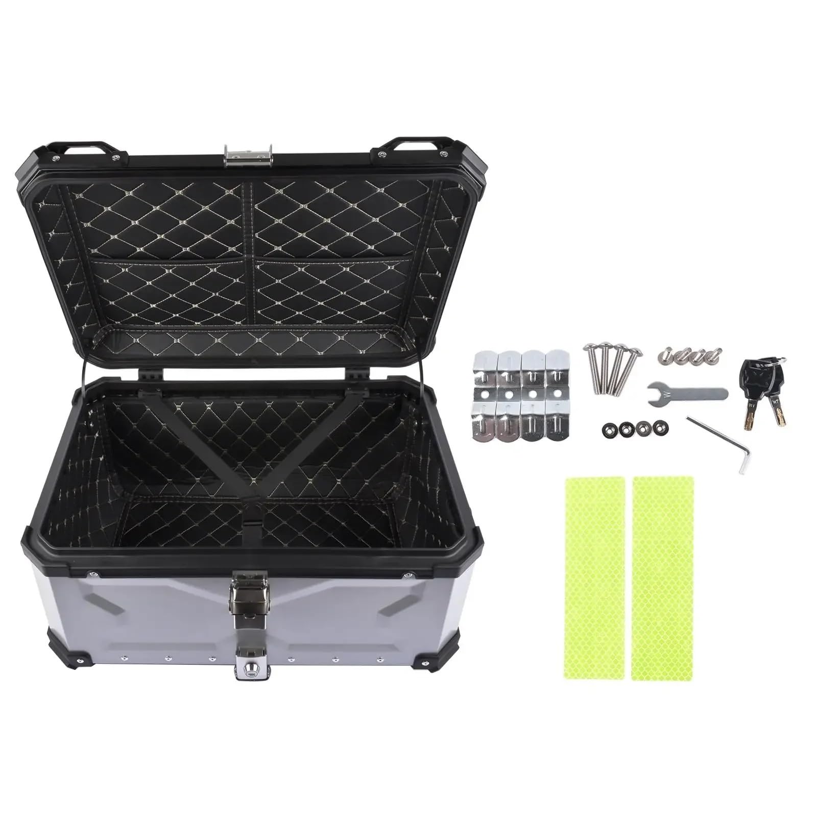 motocyklowyTopcase AP03 65L aluminiowy wodoodporny kufer motocyklowy, bagażnik tylny z zamkiem zabezpieczającym do bagażu (srebrny) bagażnika motocykla