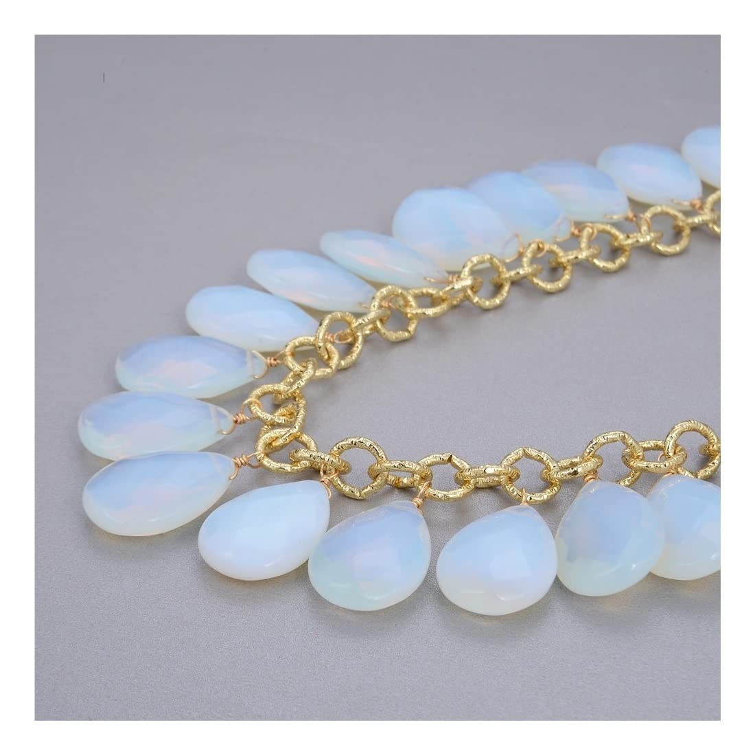 Collares Joyas Gota de Agua Top-Perforado Facetado Cristal de ópalo Blanco Collar Colgante de Cadena Plateado for Mujeres Regalo de joyería